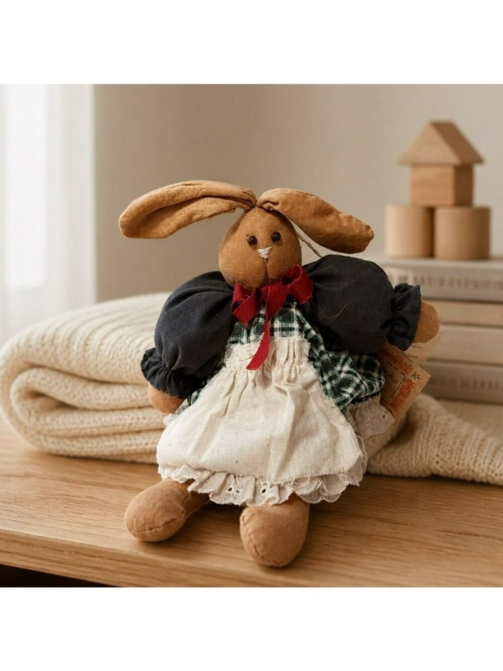 Handmade Cranbury Crafts Folk Art Bunny Doll Shelf Sitter Rustic Decor 10"